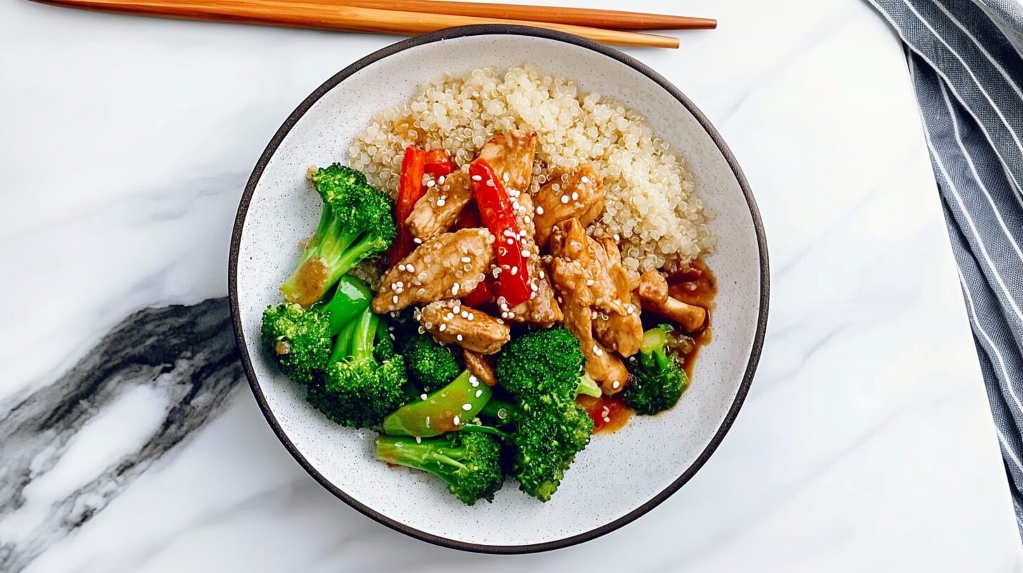 Kurczak teriyaki z komosą ryżową i warzywami