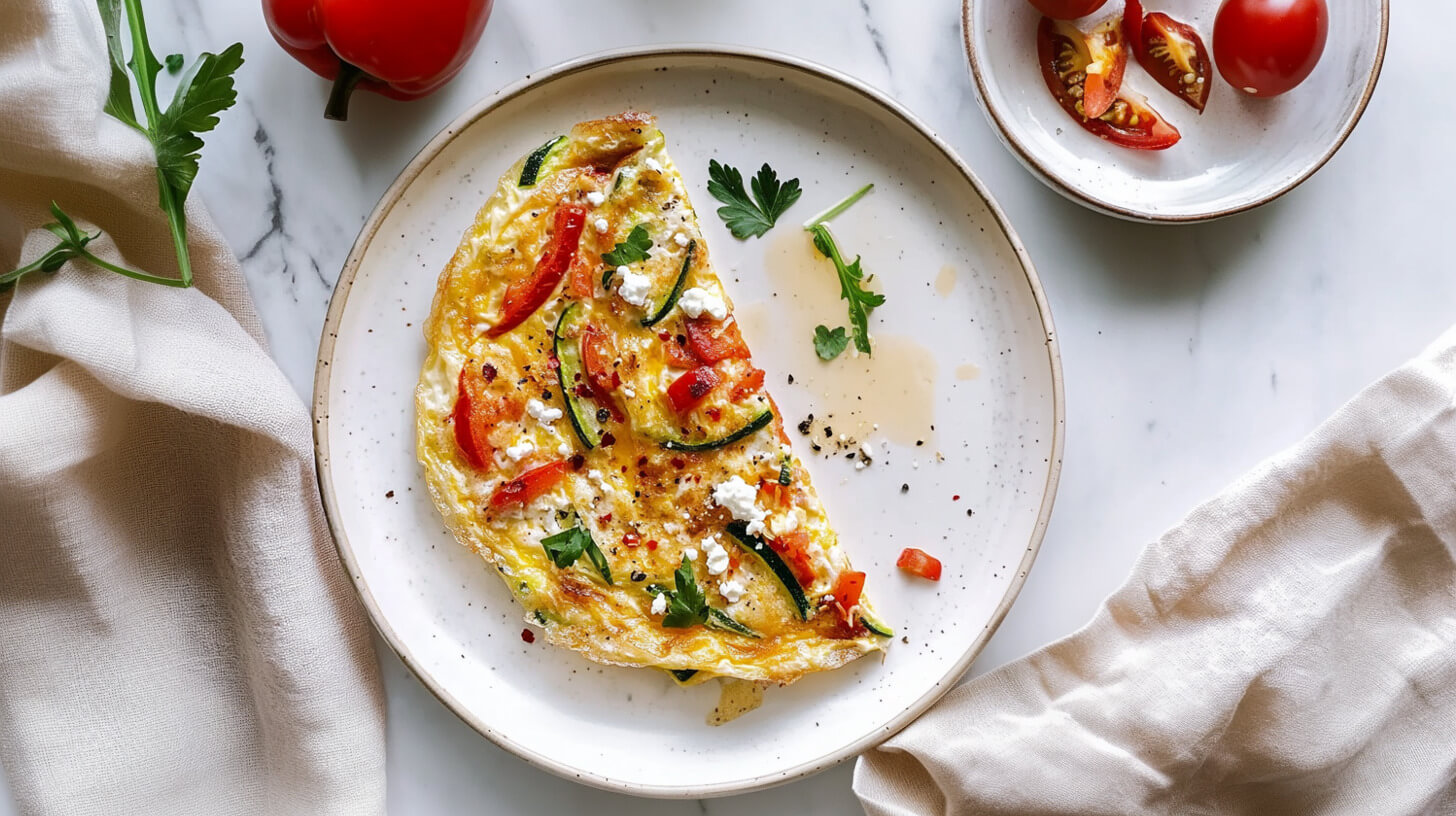 Omlet białkowy z warzywami i fetą