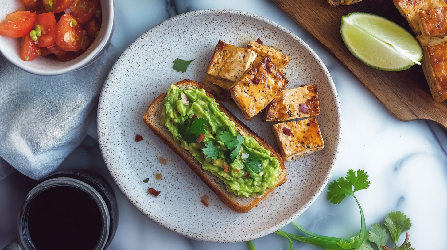 Kanapka z pastą z awokado i pieczonym tofu
