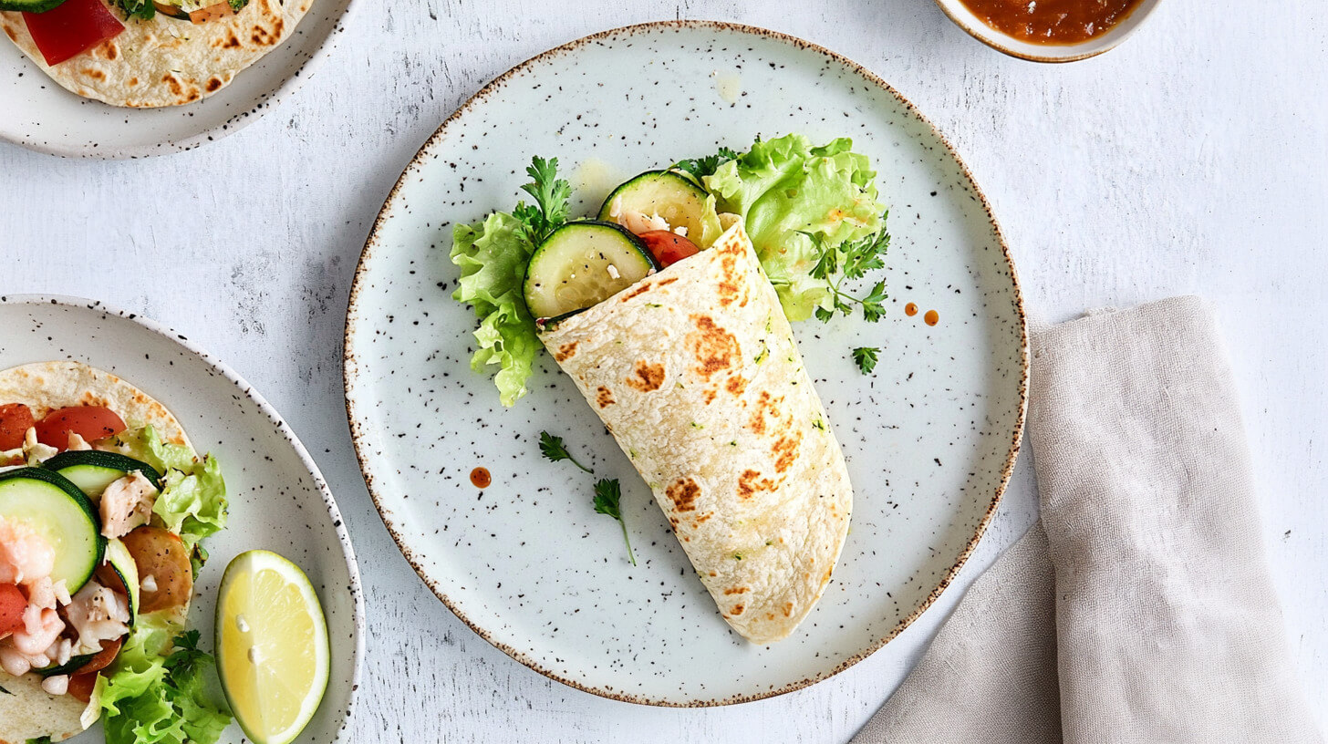 Wrap z duszoną cukinią i dorszem