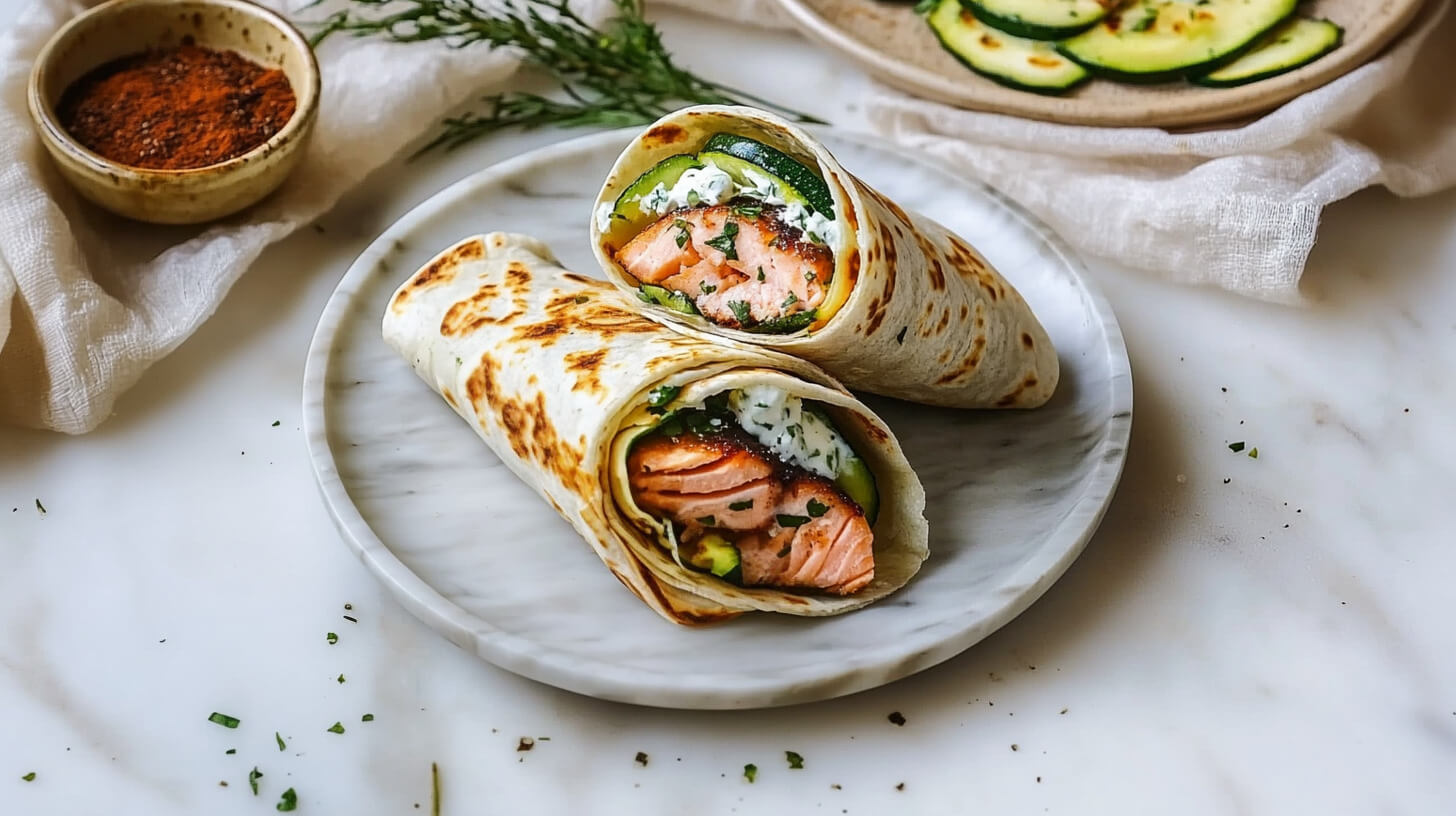 Tortilla z łososiem i cukinią